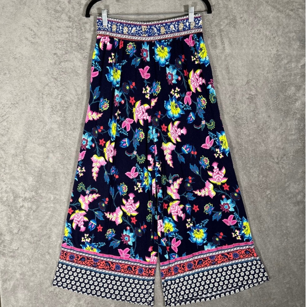 Anthropologie Zadie Sleep Pants Floral Wide Leg Navy Pink High Rise Stretch S - Picture 1 of 16